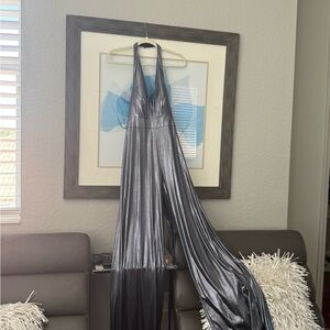 Aidan Mattox Shimmering Black and Silver Gown